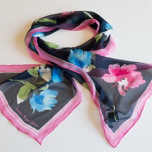 Ralph Lauren Accessories - Vintage Ralph Lauren 100% Silk Chiffon Scarf Floral Design Multicolured